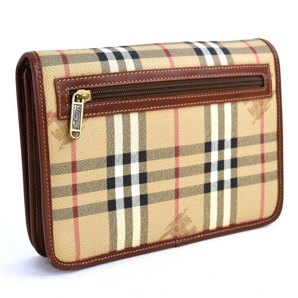 Burberry Clutch Bag Nova Check Leather Beige Brown with Loop - Picture 3 of 16